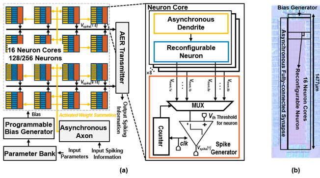 图2 脉冲神经网络加速器（SNN）芯片系统框图及显微照片.png
